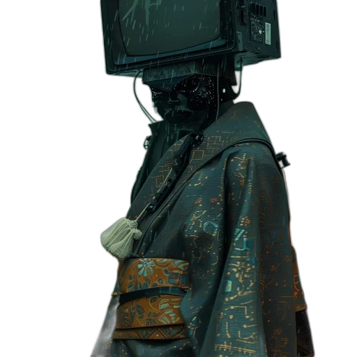 robot, jacket, mask, staff transparent PNG cut-out