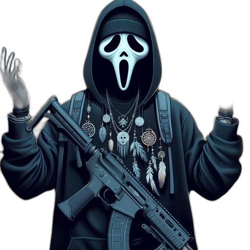 mask, jacket, weapon, face transparent PNG cut-out