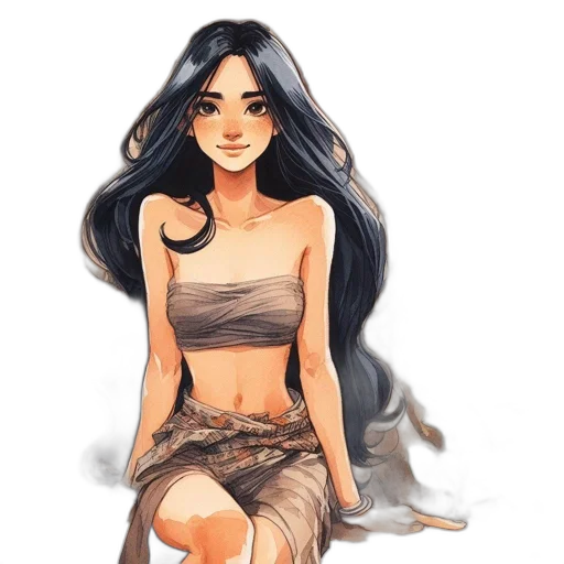 dress, hair, watercolor, fantasy art transparent PNG cut-out