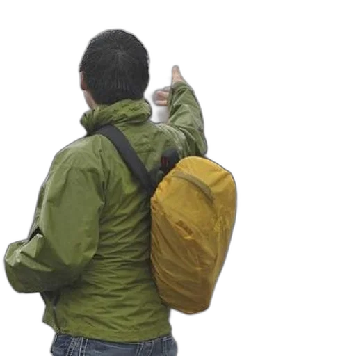 jacket, umbrella, staff, photorealistic transparent PNG cut-out