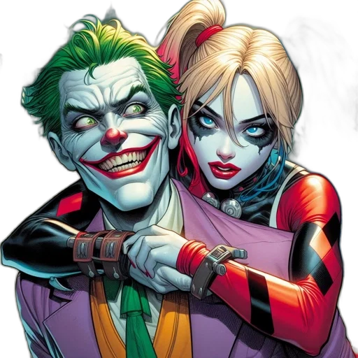 comic book art, concept art, joker, harley transparent PNG cut-out