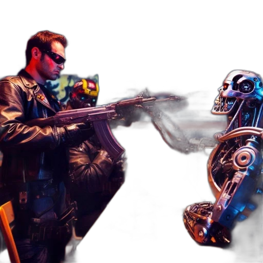 robot, weapon, jacket, concept art transparent PNG cut-out