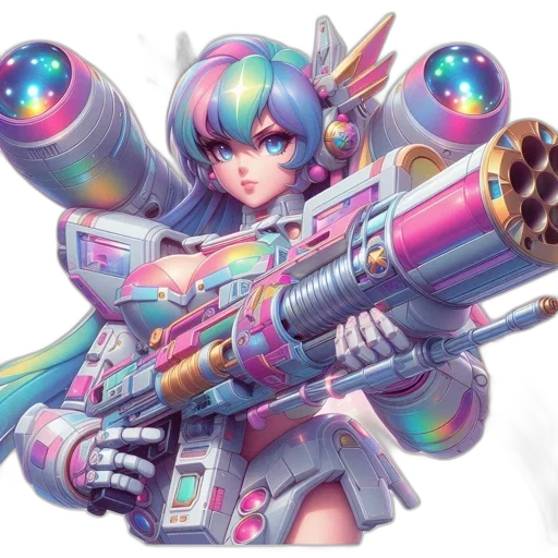 weapon, robot, concept art, vaporwave transparent PNG cut-out