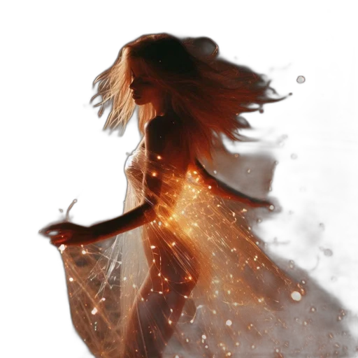 dress, dragon, hair, staff transparent PNG cut-out