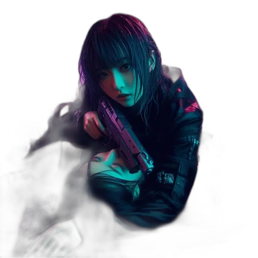jacket, weapon, face, cyberpunk transparent PNG cut-out
