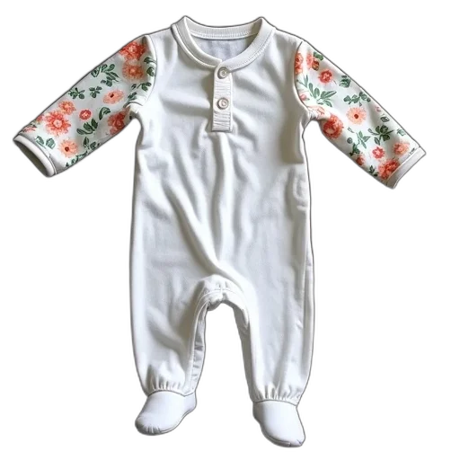 white, baby, outfit, floral transparent PNG cut-out