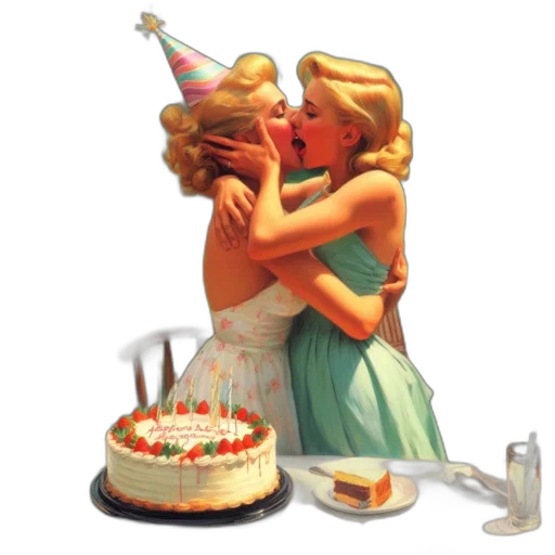 3d render, two, women, celebrate transparent PNG cut-out