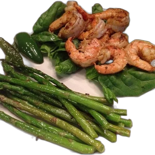 food, plate, shrimp, asparagus transparent PNG cut-out