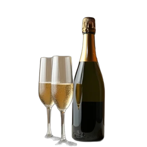 bottle, 3d render, champagne, glasses transparent PNG cut-out