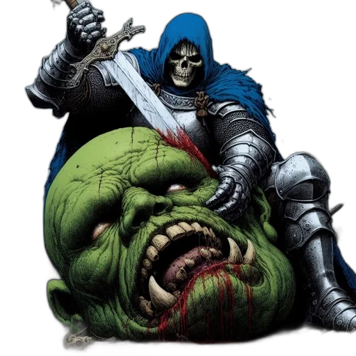 comic book art, concept art, blue-armored, skeletal transparent PNG cut-out