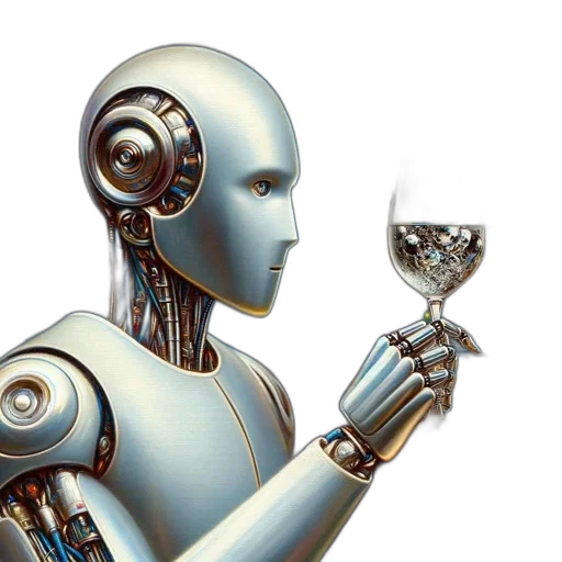 robot, concept art, metallic, holds transparent PNG cut-out