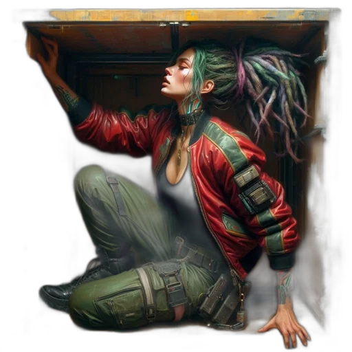 jacket, face, cyberpunk, concept art transparent PNG cut-out