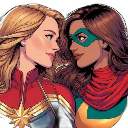 comic book art, concept art, two, female transparent PNG cut-out