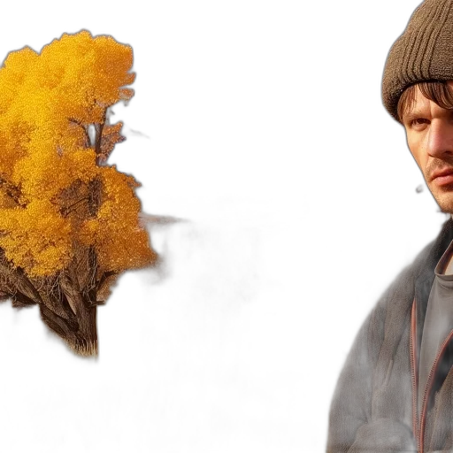 jacket, hat, tree, photorealistic transparent PNG cut-out