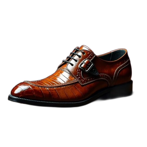 shoes, photorealistic, brown, alligator transparent PNG cut-out