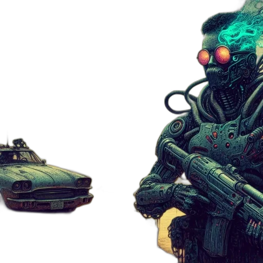 robot, weapon, concept art, cyberpunk transparent PNG cut-out