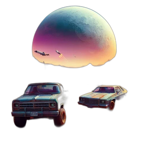 car, hat, concept art, vaporwave transparent PNG cut-out