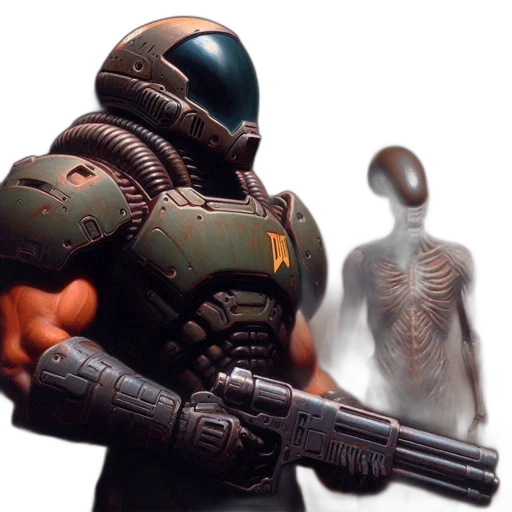 robot, weapon, concept art, 3d render transparent PNG cut-out