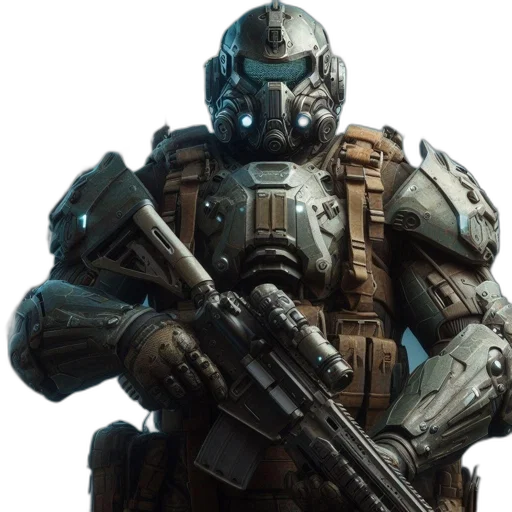 robot, weapon, concept art, 3d render transparent PNG cut-out