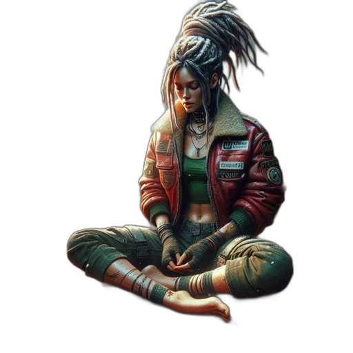 jacket, staff, concept art, cyberpunk transparent PNG cut-out
