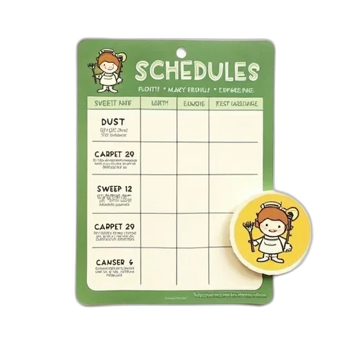 vintage-style, cleaning, schedule, green transparent PNG cut-out