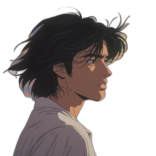 face, hair, jacket, staff transparent PNG cut-out