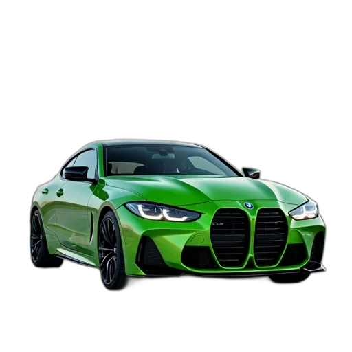 car, 3d render, photorealistic, green transparent PNG cut-out