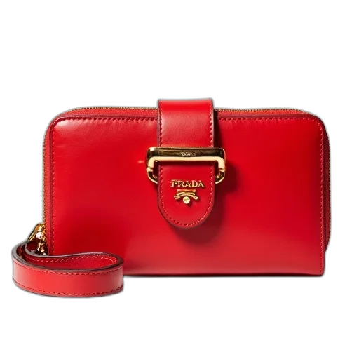 red, prada, wallet, gold transparent PNG cut-out