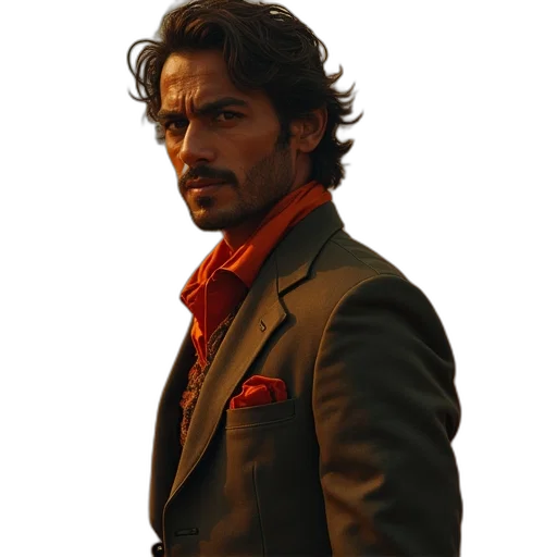 jacket, staff, photorealistic, comic book art transparent PNG cut-out