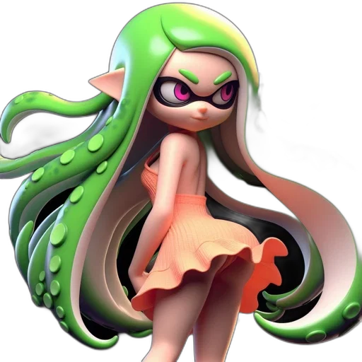 dress, hair, creature, staff transparent PNG cut-out