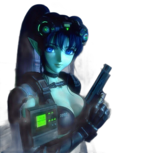 robot, weapon, staff, cyberpunk transparent PNG cut-out