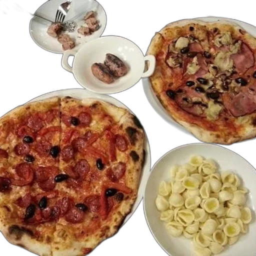 food, two, pizzas, pepperoni transparent PNG cut-out