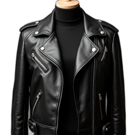 jacket, black, leather, silver transparent PNG cut-out