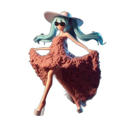 dress, hat, creature, 3d render transparent PNG cut-out