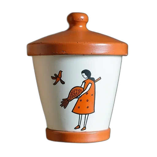 clay, pot, white, orange transparent PNG cut-out