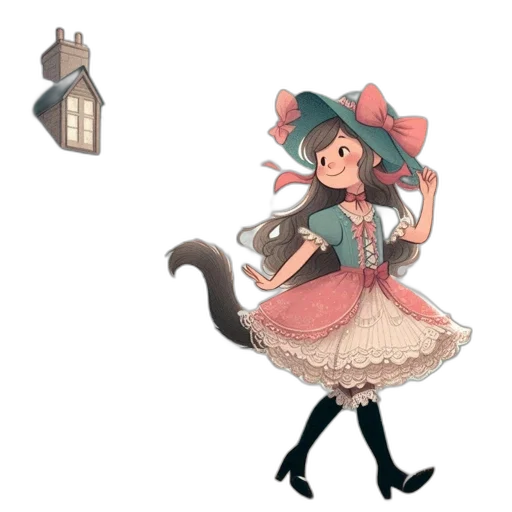 dress, hat, staff, creature transparent PNG cut-out