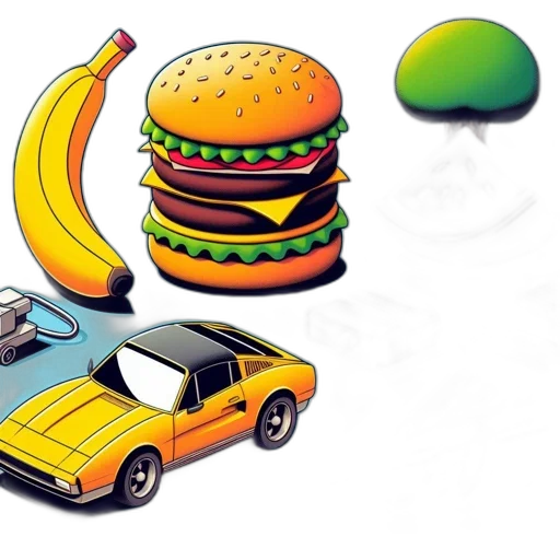 food, car, concept art, photorealistic transparent PNG cut-out