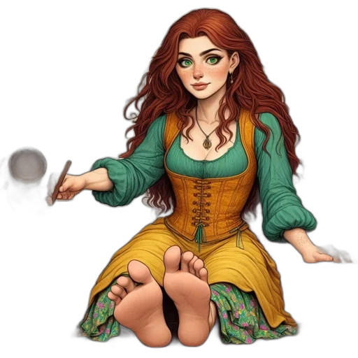 dress, shoes, staff, jewelry transparent PNG cut-out