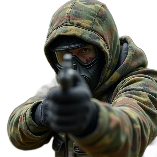 weapon, jacket, staff, mask transparent PNG cut-out