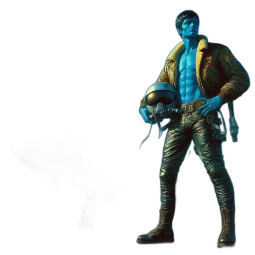concept art, comic book art, 3d render, blue transparent PNG cut-out