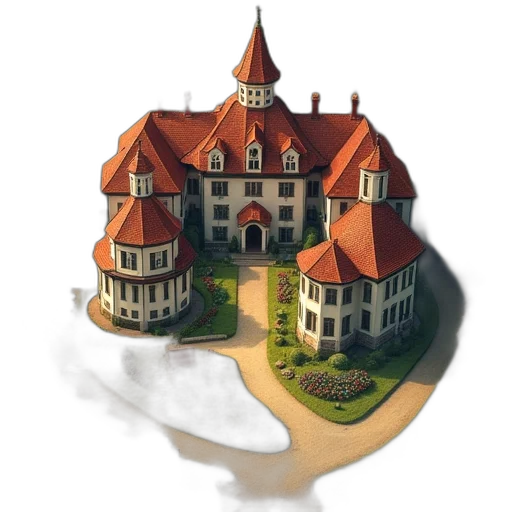 building, crown, staff, 3d render transparent PNG cut-out