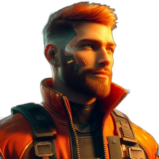 jacket, face, staff, cyberpunk transparent PNG cut-out