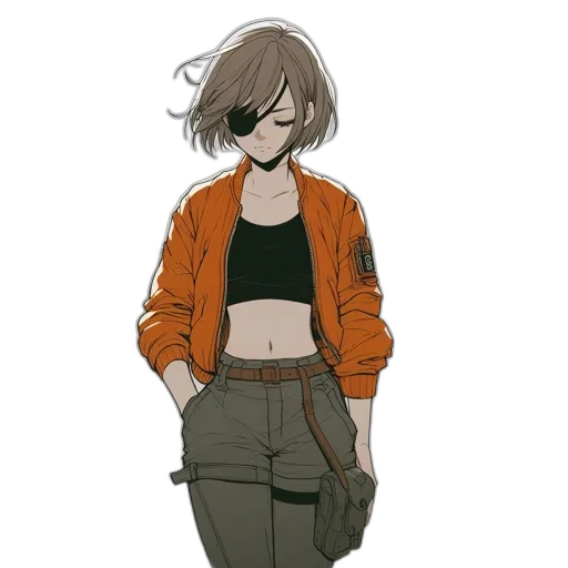 jacket, dress, staff, creature transparent PNG cut-out
