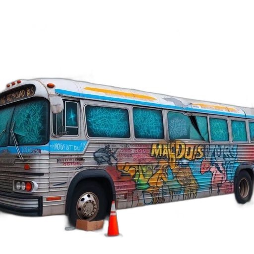old, graffitied, bus, called transparent PNG cut-out