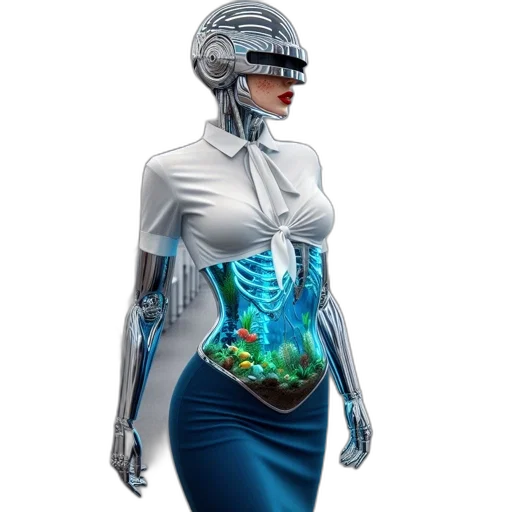 robot, dress, cyberpunk, concept art transparent PNG cut-out