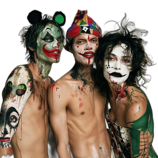 mask, photorealistic, three, figures transparent PNG cut-out