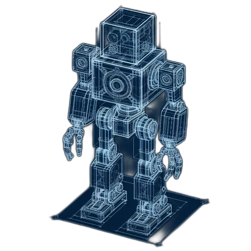robot, concept art, 3d render, pixel art transparent PNG cut-out