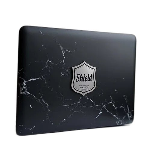 3d render, black, laptop, shield transparent PNG cut-out