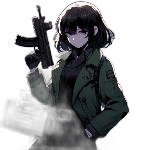 weapon, jacket, staff, face transparent PNG cut-out