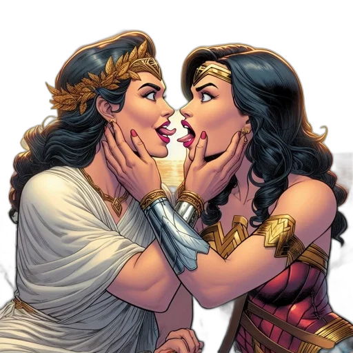 comic book art, two, women, stylized transparent PNG cut-out